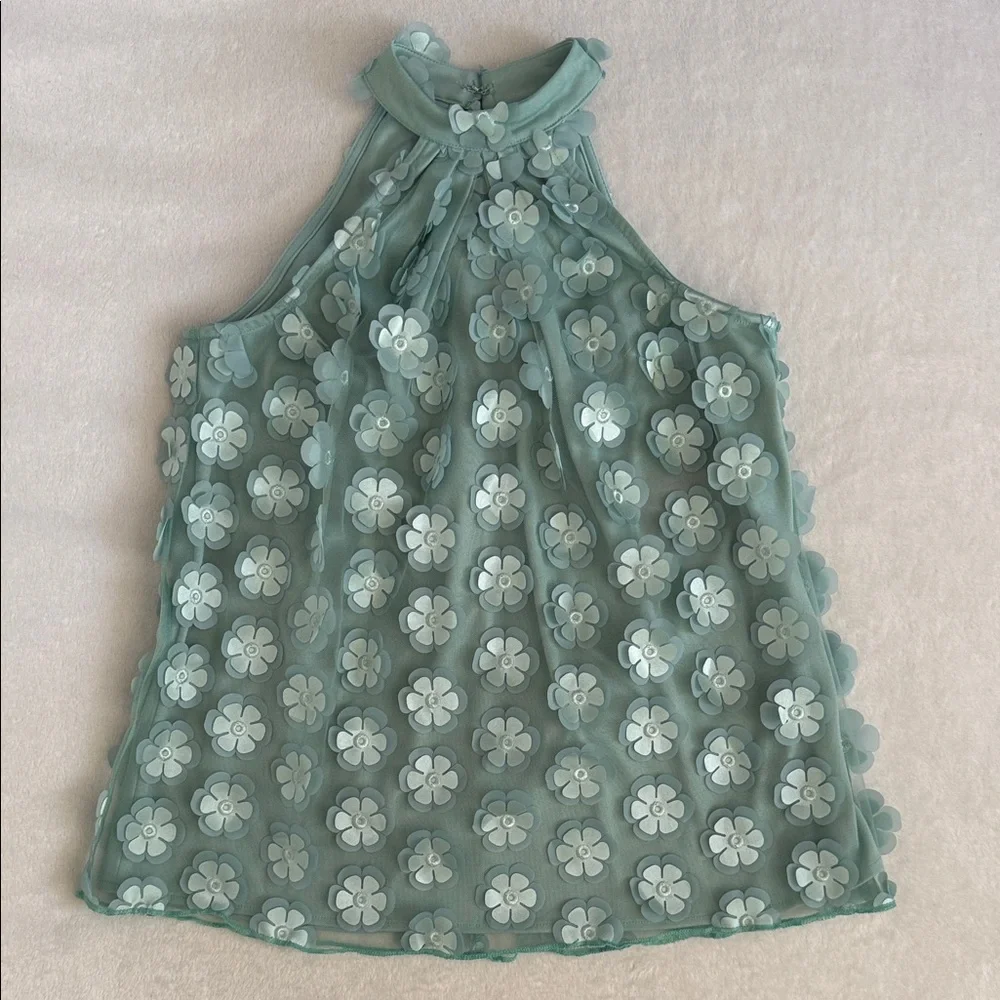 {Anthropologie} Eva Franco | 3D Flower Applique Sleeveless Back Tie Halter Top S - Picture 2 of 16